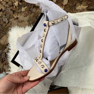 Coach Sadie Semi Matte Calf Studded Beige Sandals Size 5